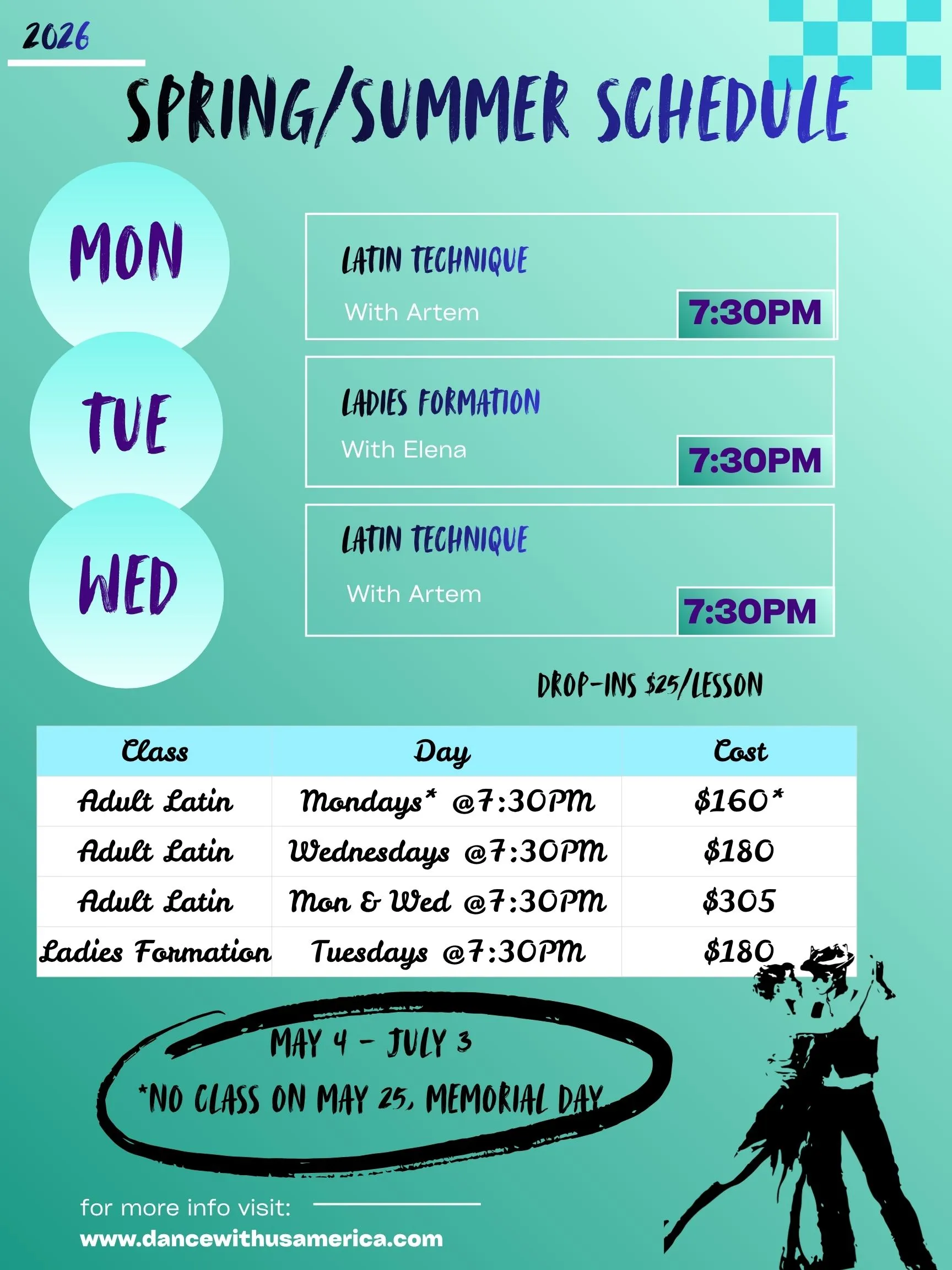 Spring and summer adult group class schedule