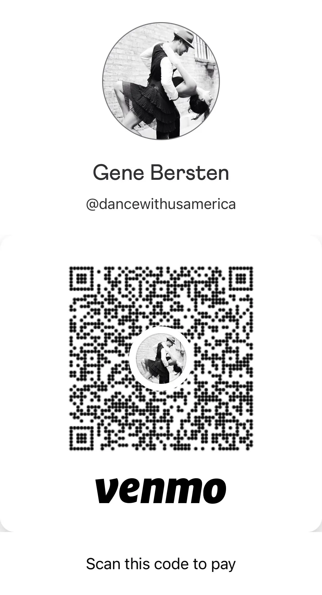 Dance With Us America Venmo payment QR code