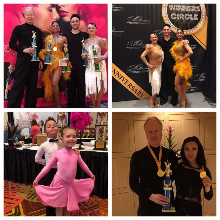 Dance With Us America students and coaches at a ballroom competition