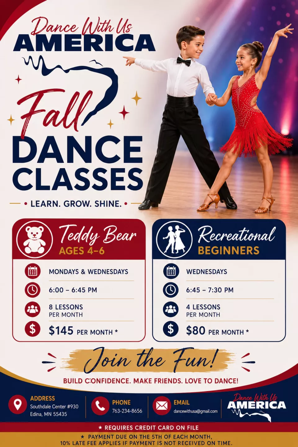 Fall youth dance classes for Teddy Bear and recreational beginner students