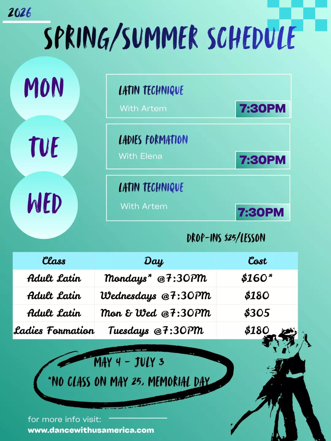 Spring and summer adult group class schedule