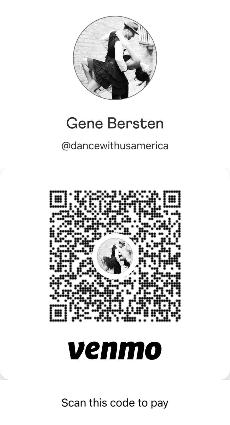Dance With Us America Venmo payment QR code